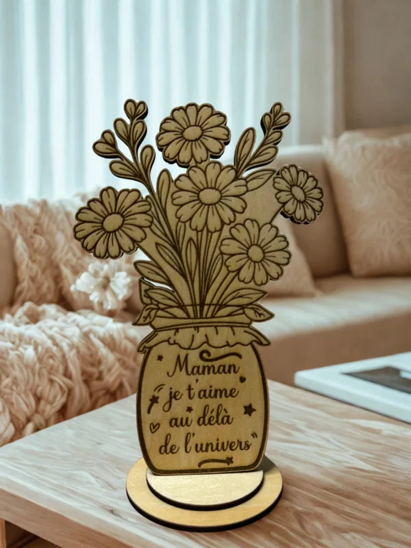 Bouquet en bois gravé – “Maman” à garder pour toujours