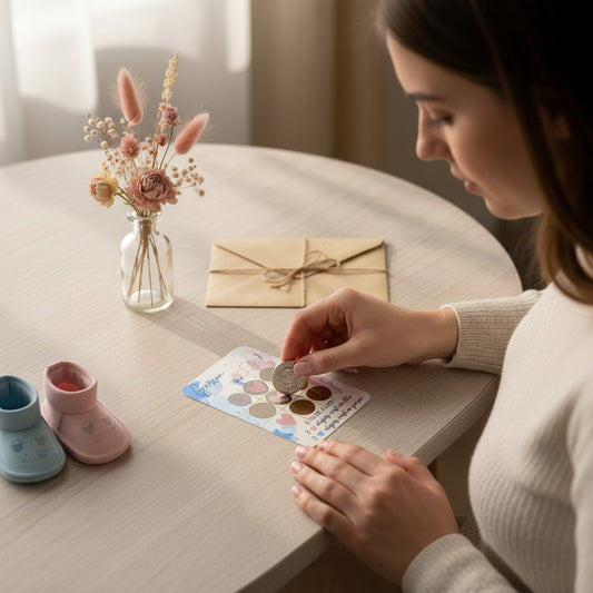 L'Atelier de Lylou : Lot de 3 cartes à gratter pour révélation du sexe de bébé, jeu tic-tac-toe, rose et bleu.