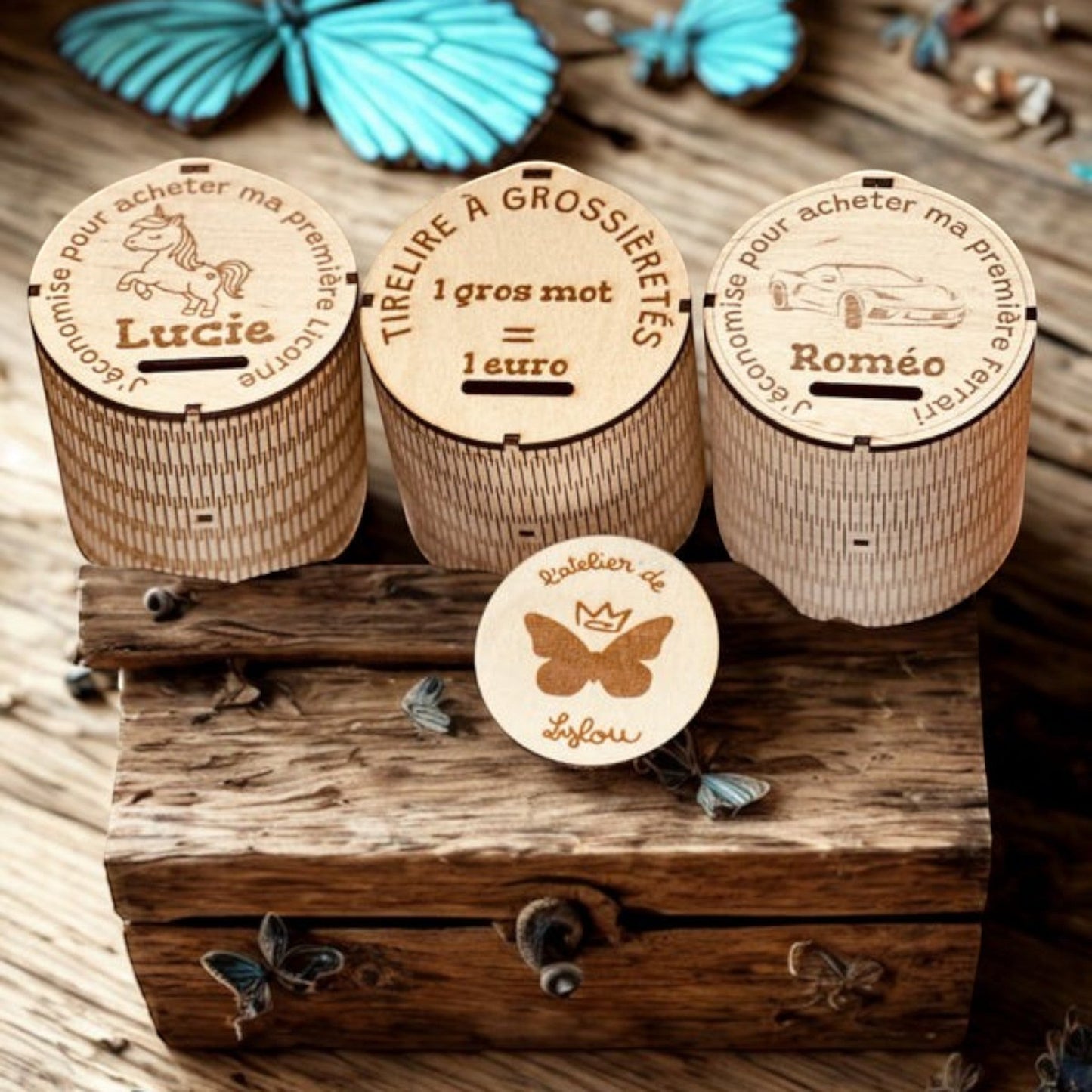 Tirelire en bois 100 % personnalisable – Modèle à créer ou à modifier