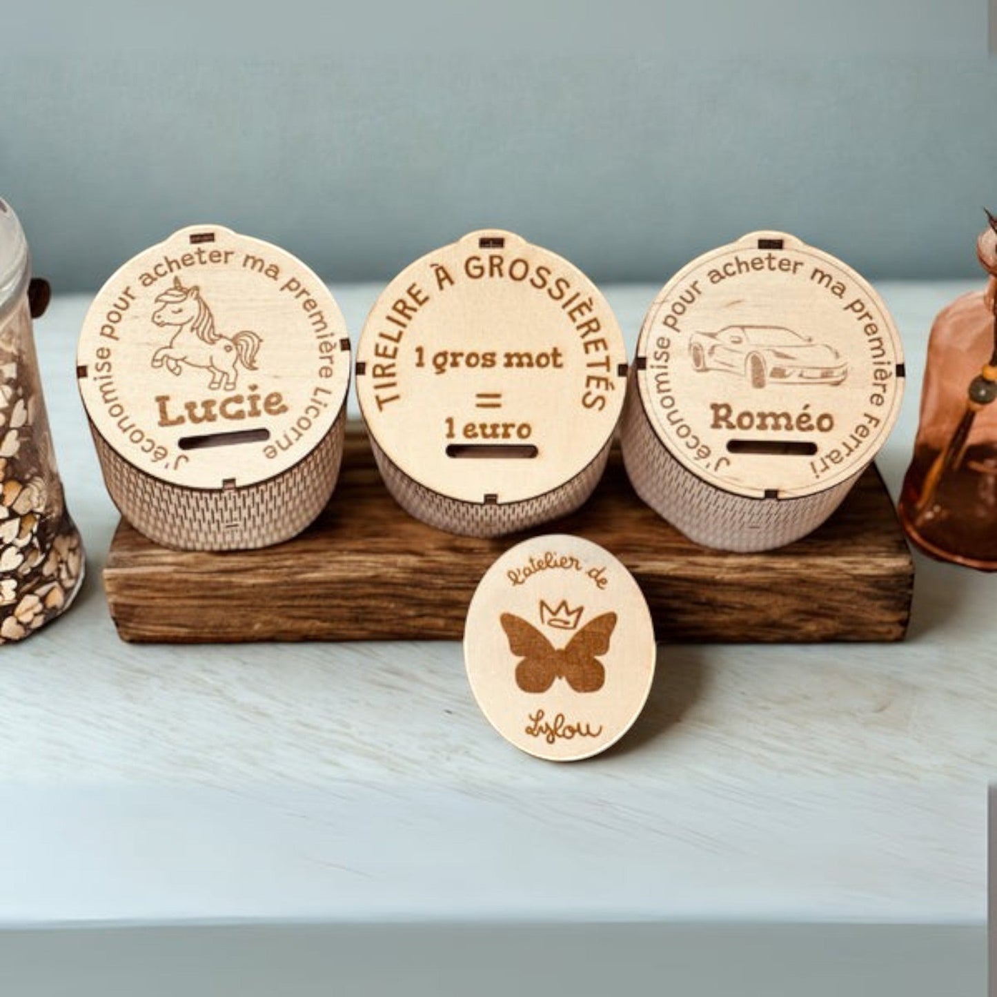 Tirelire en bois 100 % personnalisable – Modèle à créer ou à modifier