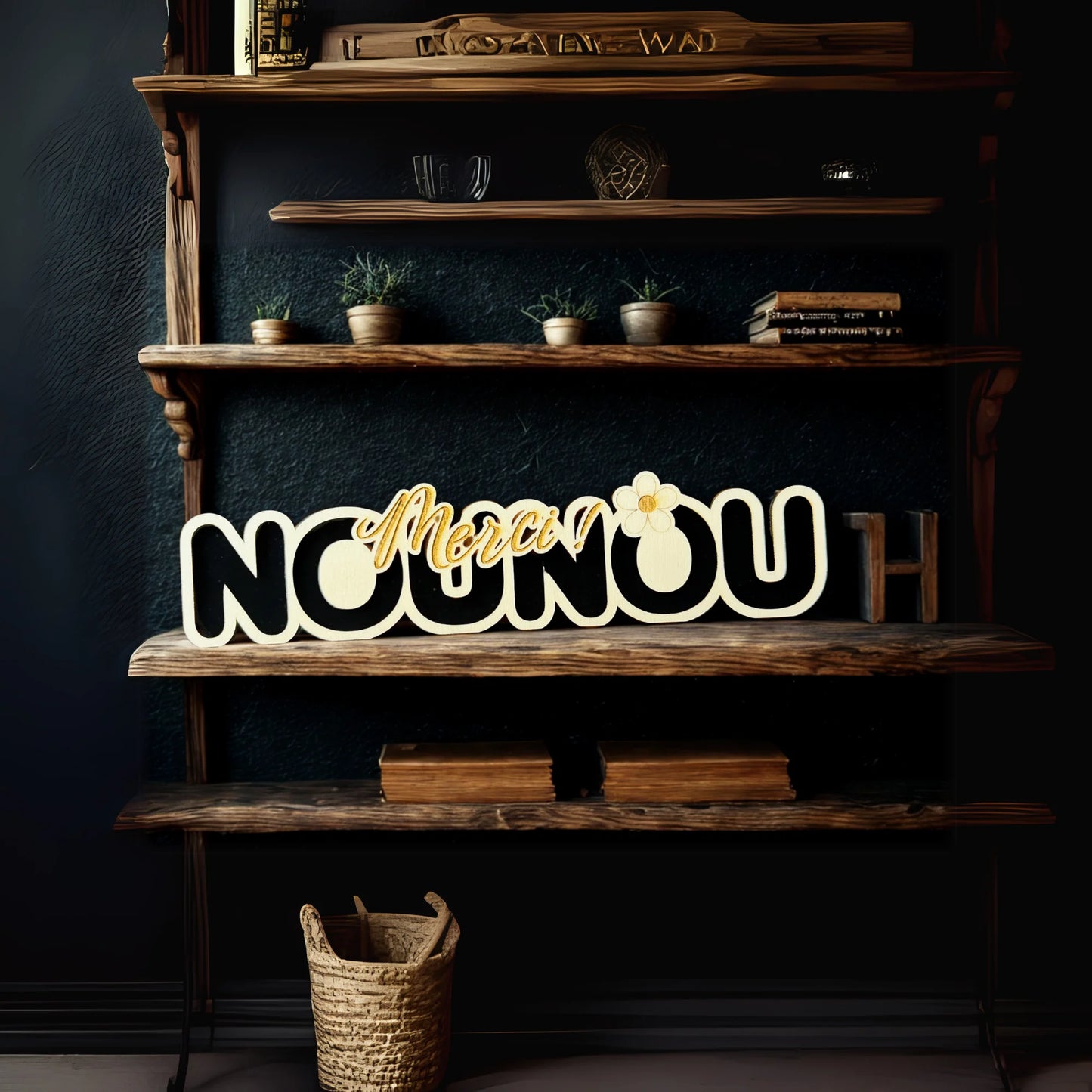 Aimant en bois "Merci Nounou" à colorier - Cadeau personnalisé enfant