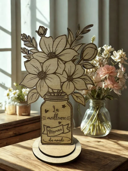 Bouquet en bois gravé – “Maman” à garder pour toujours