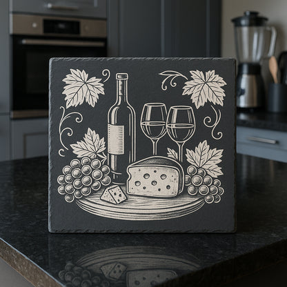 Dessous de plat en ardoise gravé “Vin & Fromage”