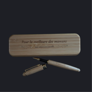 Coffret stylo en bambou gravé – “Pour la meilleure des mamans”