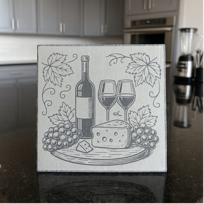 Dessous de plat en ardoise gravé “Vin & Fromage”