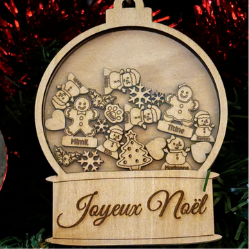 Boule “Joyeux Noël” en bois personnalisée – effet boule à neige 🎄