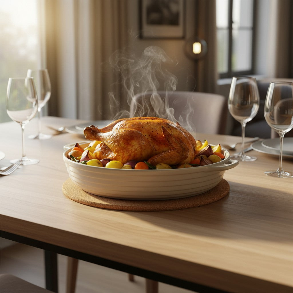 Dessous de plat rond en liège naturel gravé "Mamie d'amour" avec fouet, spatule et rose.