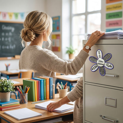 L'Atelier de Lylou magnet fleur personnalisé en bois, cadeau de fin d'année scolaire pour maîtresse, avec prénom et messages.