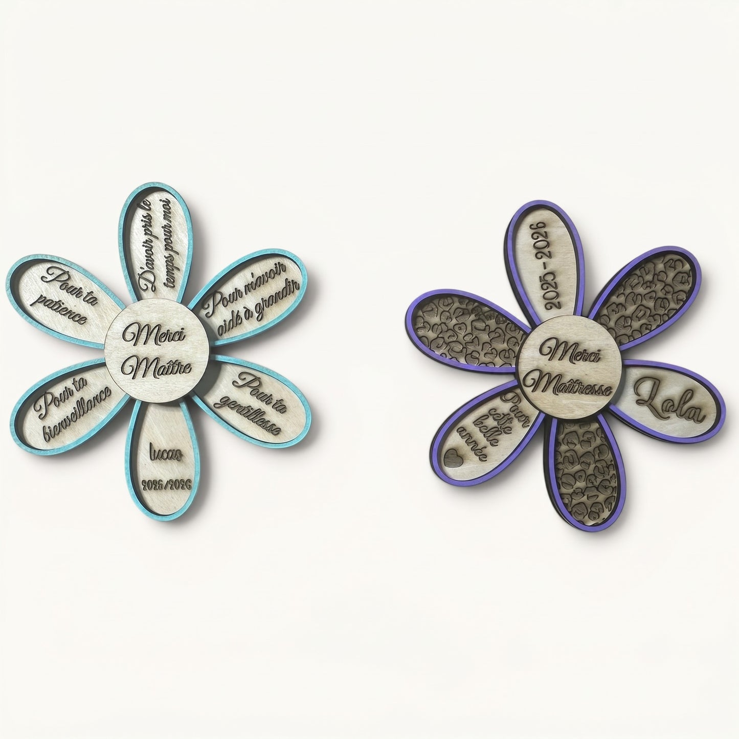 L'Atelier de Lylou : magnet fleur en bois personnalisé pour maîtresse ou maître, cadeau fin d'année scolaire, 13cm