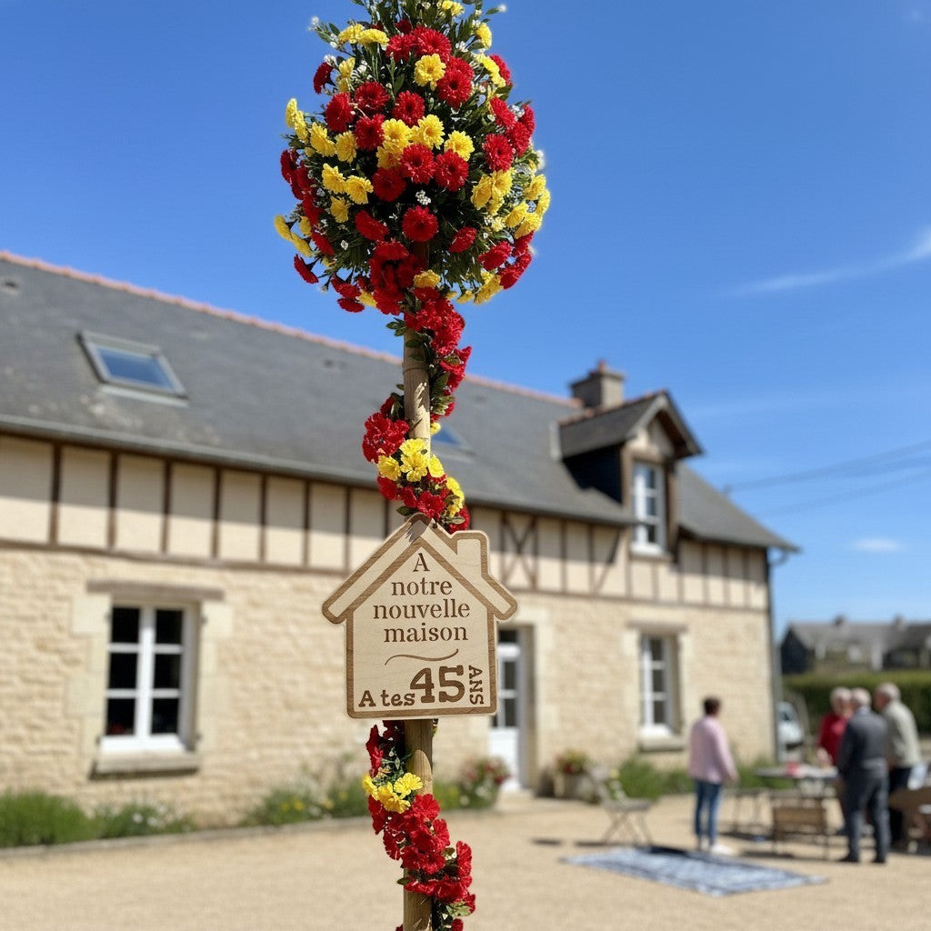 L'Atelier de Lylou Plaque en bois personnalisée en forme de maison "À notre nouvelle maison, à tes 45 ans"