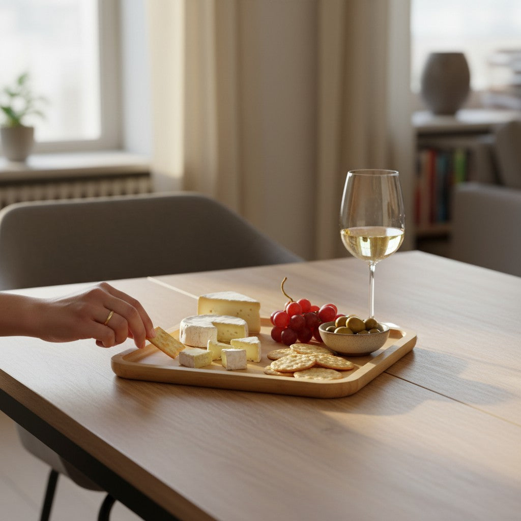 Plateau carré en bambou naturel L'Atelier de Lylou gravé "Recette de la meilleure maman" avec ustensiles de cuisine et prénoms personnalisés.