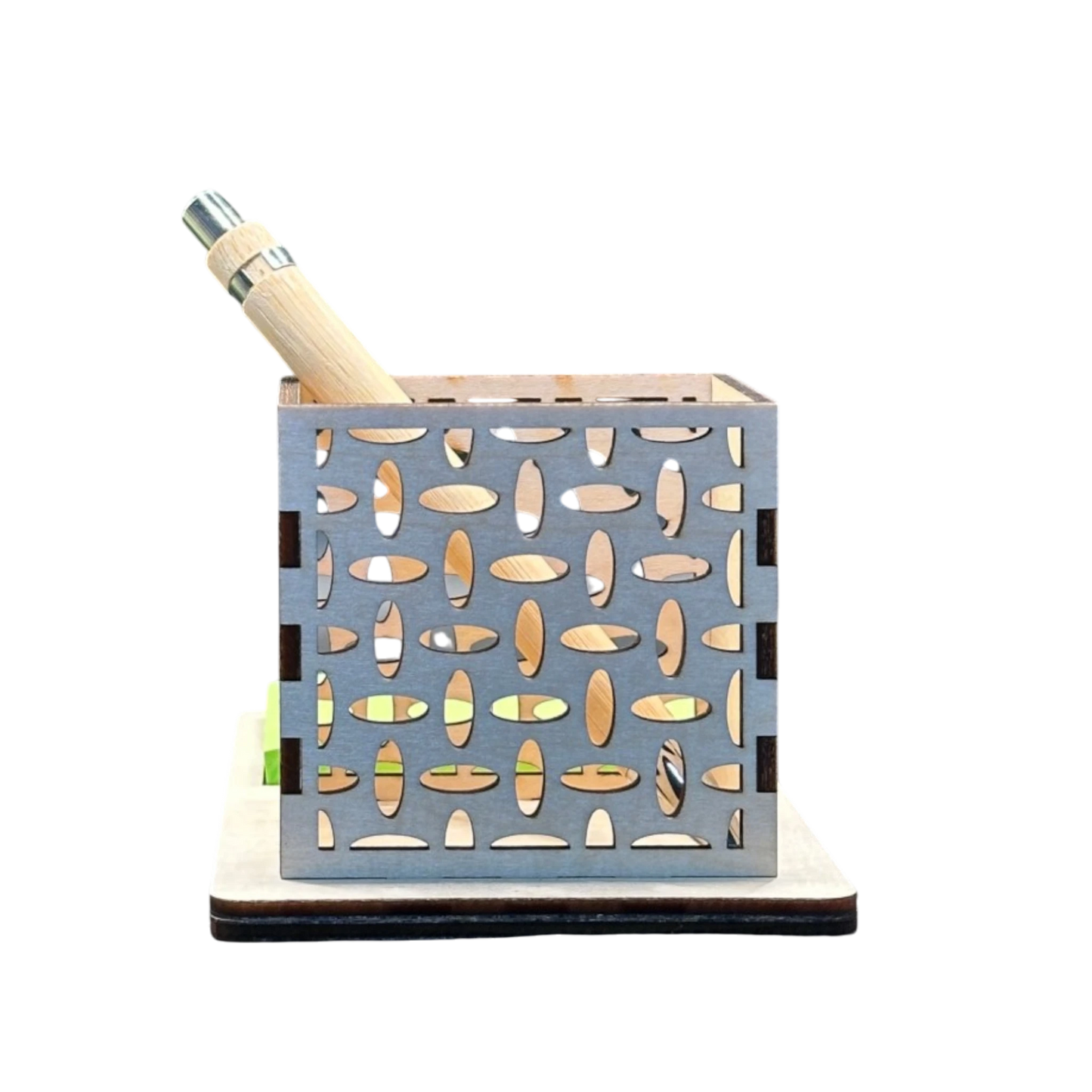 L'Atelier de Lylou - Pot à crayons personnalisé en bois gravé, cadeau maîtresse, ATSEM, nounou, avec emplacement bloc notes.