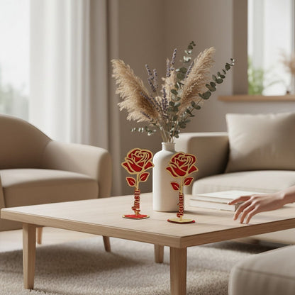 L'Atelier de Lylou rose en bois rouge et dorée peinte à la main, gravée "Amour" ou "Bonheur". Décoration artisanale.