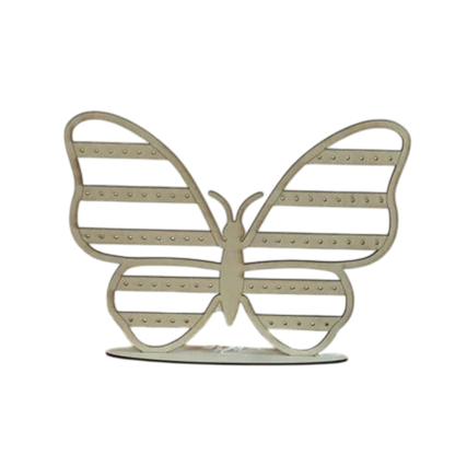 L'Atelier de Lylou support à boucles d'oreilles papillon en bois ajouré, idéal pour organiser bijoux et pins.