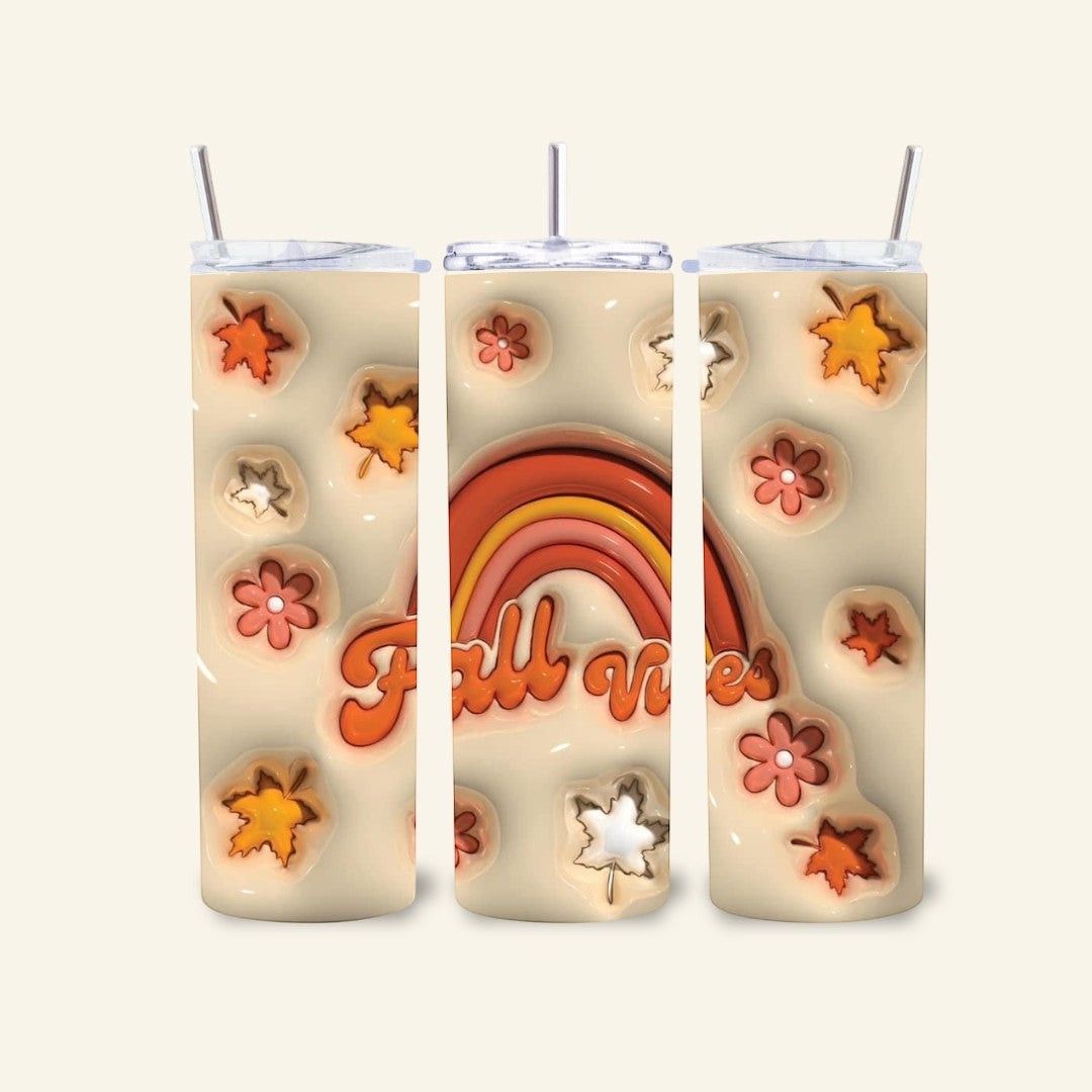 L'Atelier de Lylou Tumbler isotherme spécial Automne avec arc-en-ciel et feuilles d'automne, 600ml, acier inoxydable.