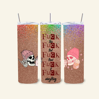 L'Atelier de Lylou Tumbler en acier inoxydable avec motif tête de mort sarcastique et paillettes arc-en-ciel. 600ml.